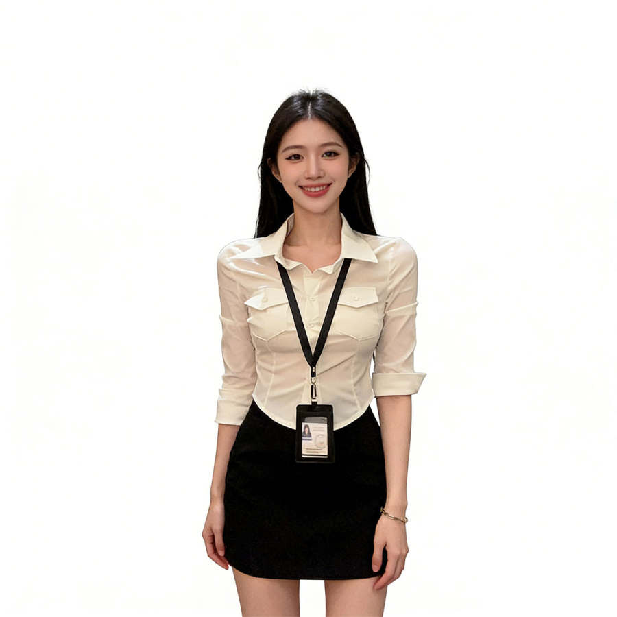 VENICEW Two Piece Skirt Sets Women's Lapel Moderate Short