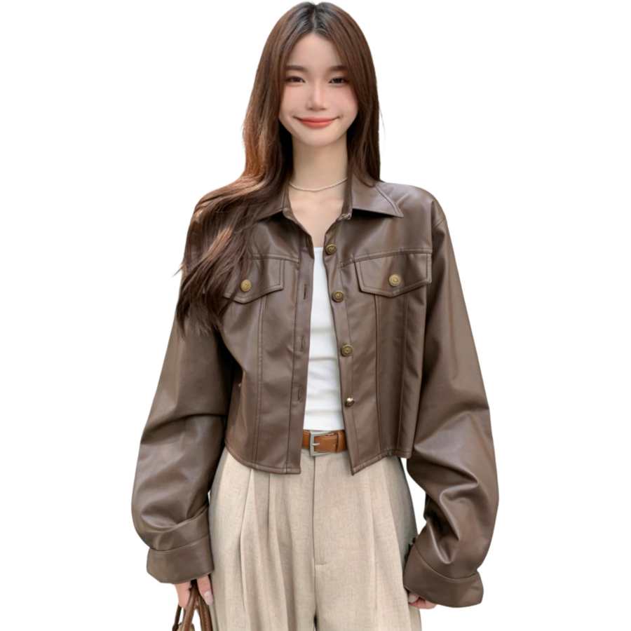 JBBCN JBBCN Leather Jackets Women's Lapel Moderate Biker Jacket
