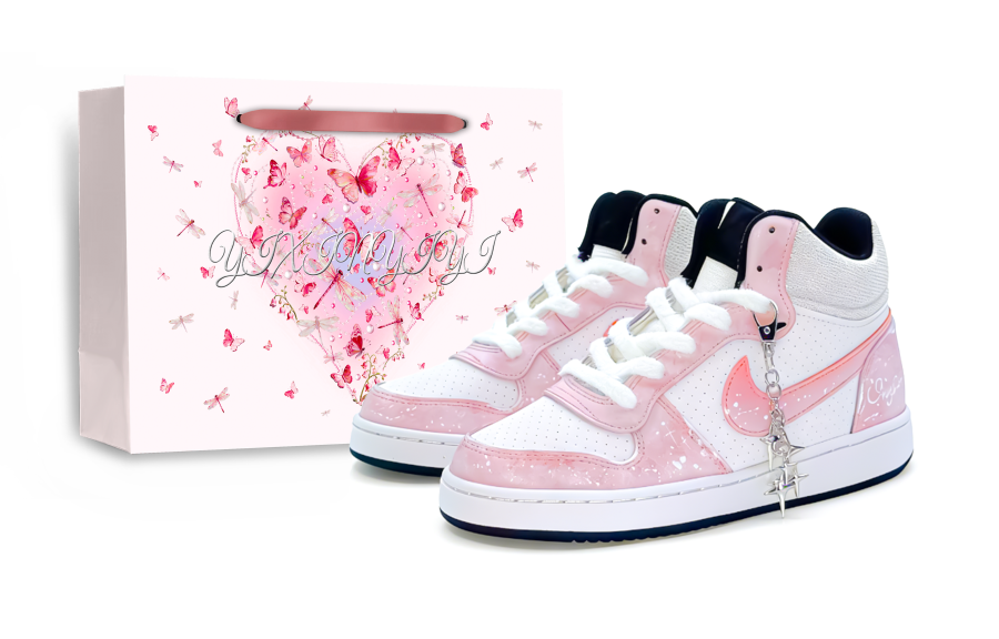 Nike Nike Court Borough Mid Yi Dian Creative Blush Pink Slip Resistant Cushioning Abrasion Resistant Breathable Mid top