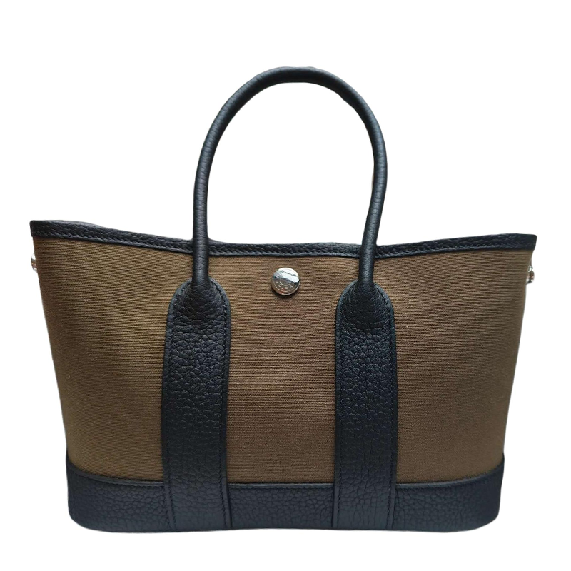 HERMES Neo Garden Negonda Calfskin Tote Handbag 23 Women's Olive Green & Black