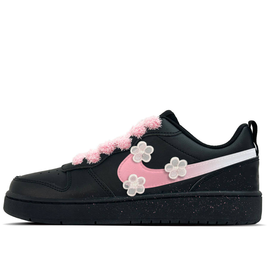 Nike Nike Court Borough Starry Blossom Field Leather Low top Kids' Skateboarding Shoes Black Teenagers