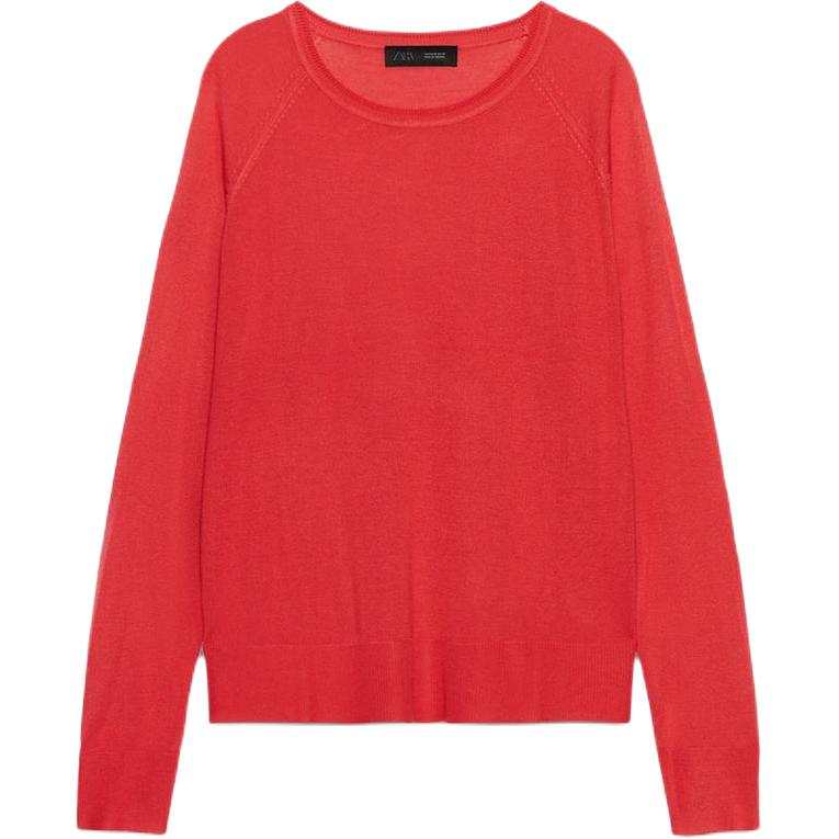 ZARA Knitwear Women's Red/Coral Crew Neck Moderate