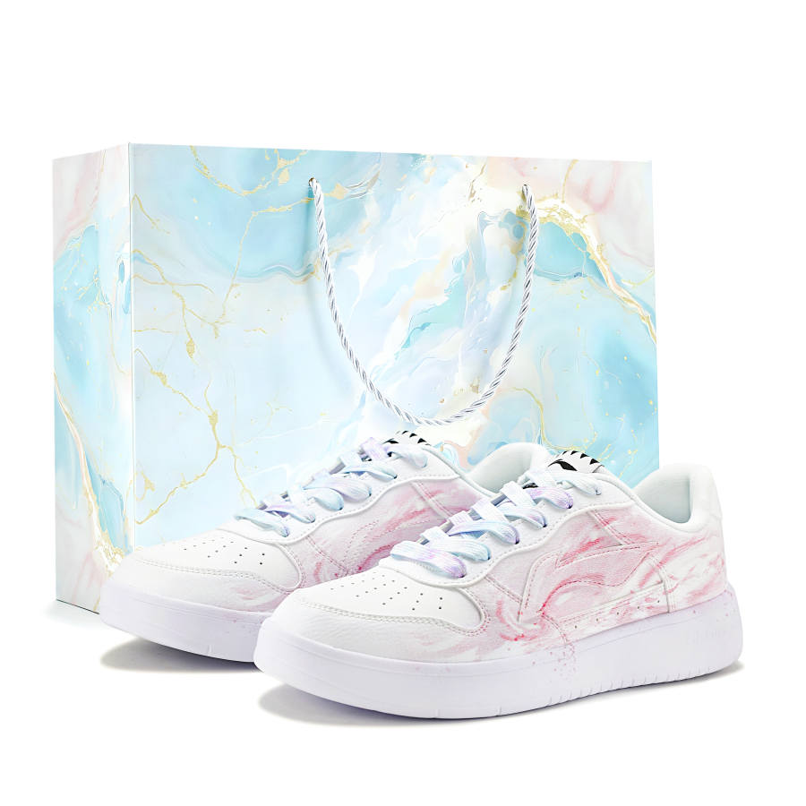 Li-Ning Li Ning Floating Boat Pink Blue With Heart Synthetic Leather Cushioning Low top Casual Skate Shoes Unisex