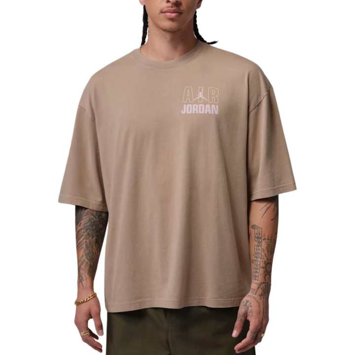 Jordan Jordan Flight T Shirts Men's Khaki/Ice Carmine Crew Neck Moderate