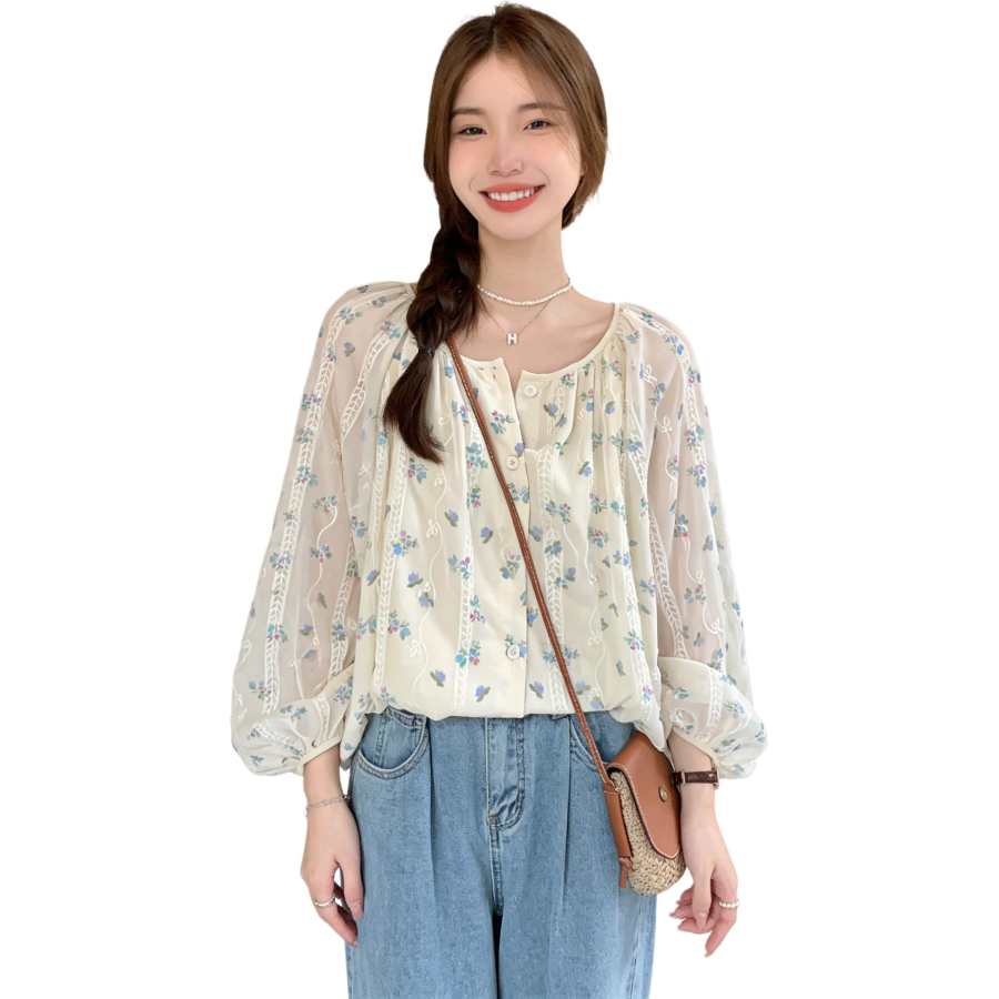 JBBCN Chiffon Shirts Women's White Crew Neck Moderate