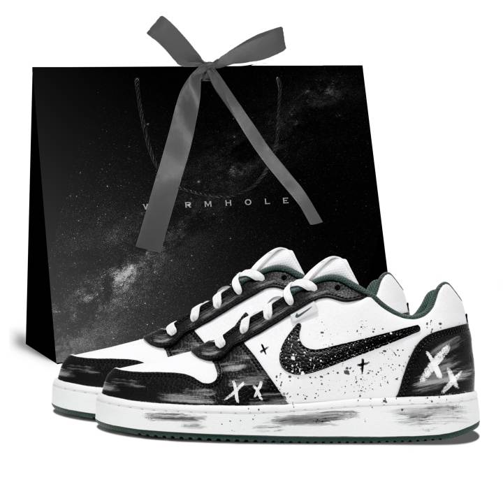 Nike Nike EBERNON Ink Splatter White Noise Leather Abrasion Resistant Slip Resistant Low top Skateboard Shoes Men's Black