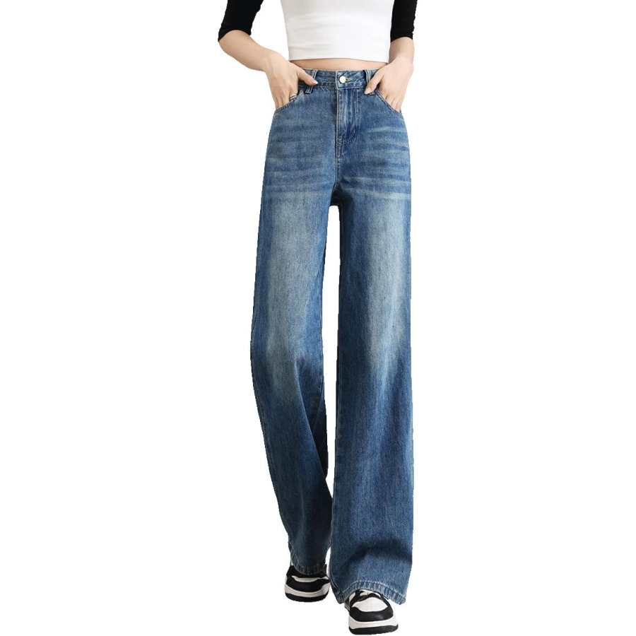 Tonlion Jeans Women's Vintage Blue Moderate Wide Leg Pants