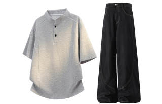 GWAF Casual Sportswear Unisex Henry Collar Moderate