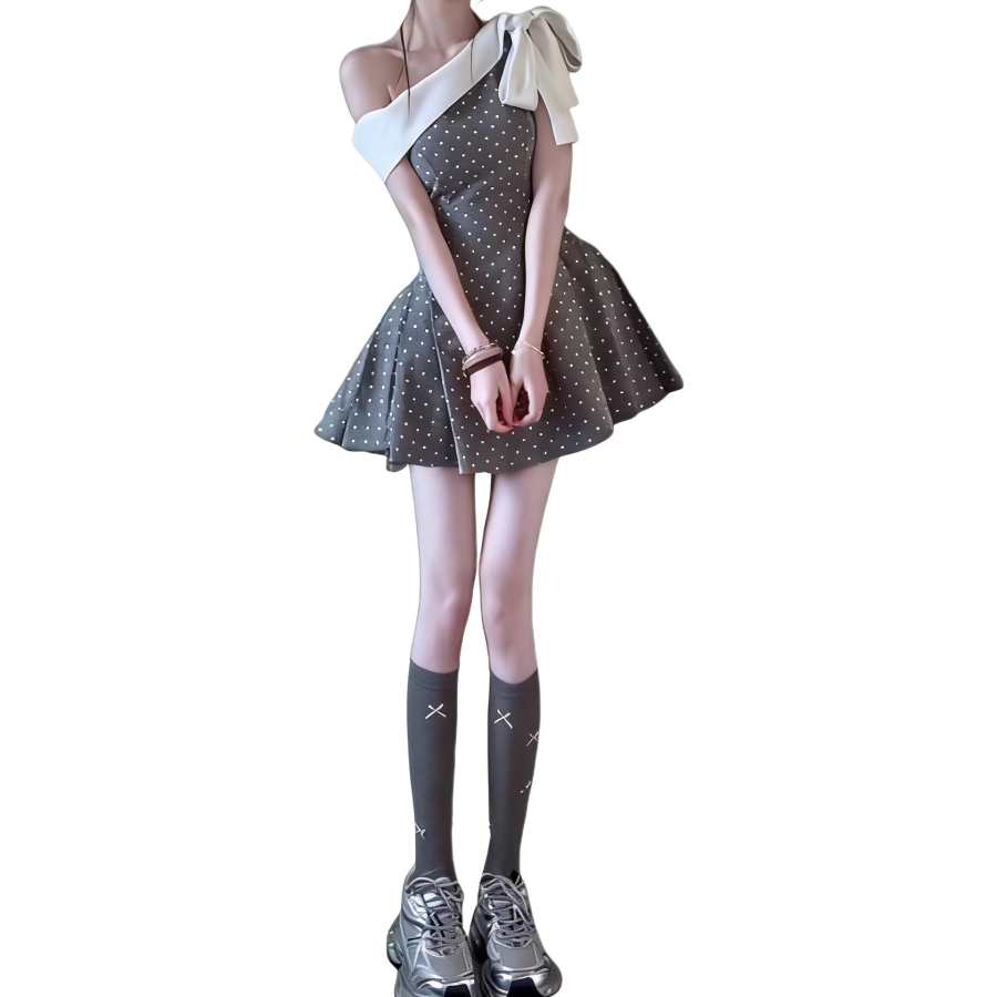 JBBCN Sleeveless Dresses Women's Gray Asymmetrical Collar Moderate Short