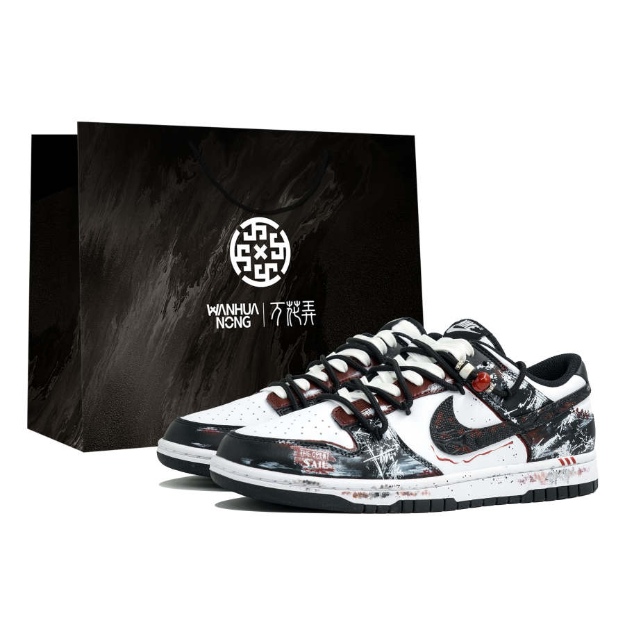 Nike Nike Dunk Kaleidoscope, Charcoal Dye, Shopping Bag Abrasion Resistant Low top Skateboard Shoes Men's Black White