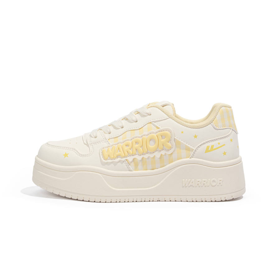 Warrior Synthetic Leather Height Increasing Abrasion Resistant Low top Skateboard Shoes Women's Beige Yellow