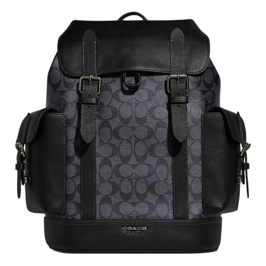 COACH Hudson Natural Pebbled Leather With Canvas Backpack Large Men's Black/Yellow