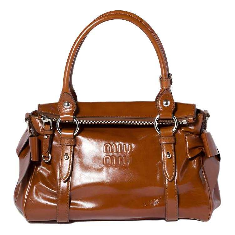 MIU MIU Calfskin Handbag Small Women's Red Sandalwood Wood Color