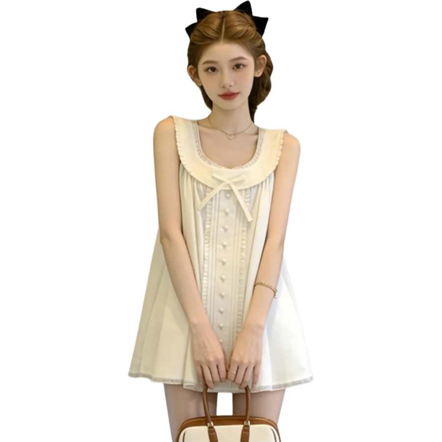 JBBCN JBBCN Sleeveless Dresses Women's White Peter Pan Collar Thin Short