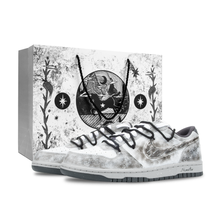 Nike Nike Big Monster Lab, Sandstorm Meteor Cushioning Abrasion Resistant Low top Skateboard Shoes Unisex Black White Gray