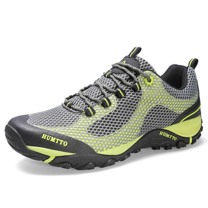 HUMTTO Textile, Synthetic Leather Low top Mountaineering Hiking Shoes Men's Gray Grass Green