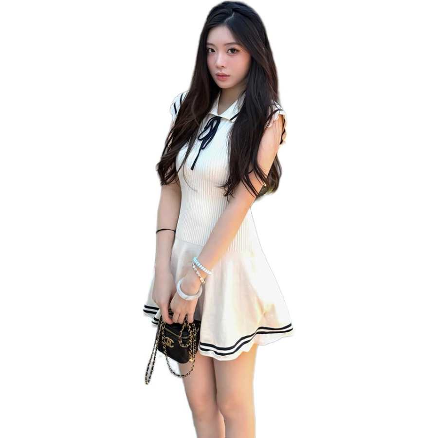 JBBCN Sleeveless Dresses Women's White Polo Collar Moderate Short