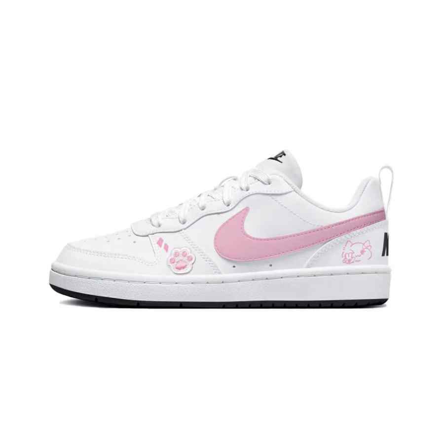 Nike Nike Court Borough Peace Gesture Little Cat Low top Kids' Skateboarding Shoes White Peach Pink Teenagers