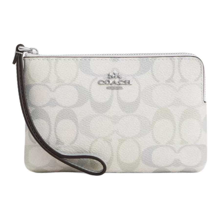 COACH Corner Zip Coated Canvas Clutch Small Women's Silver & Chalk & White & Blue
