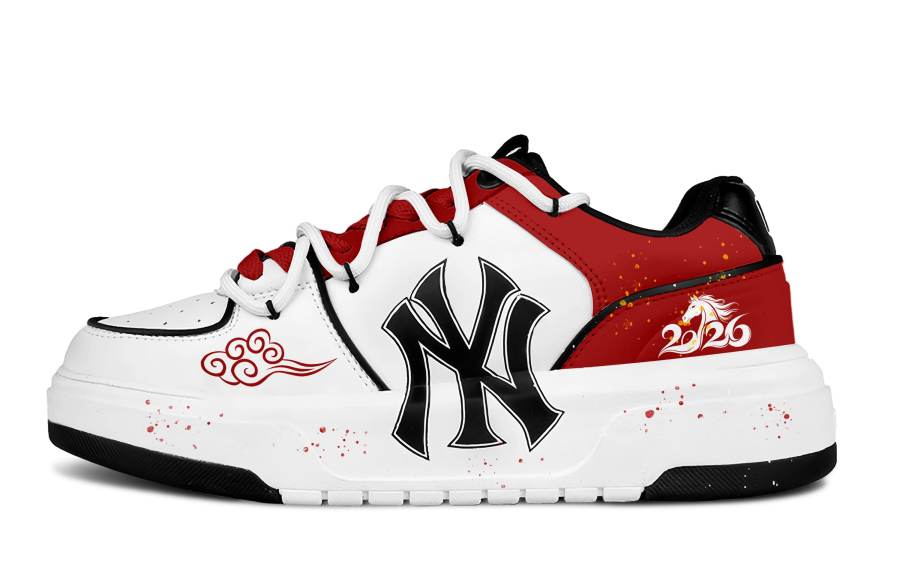 MLB Chunky Liner Brocade Department Swing Abrasion Resistant Slip Resistant Low top Skateboard Shoes Unisex White, Red