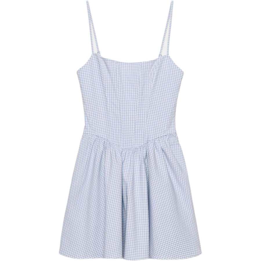ZARA Slip Dresses Women's Blue/White Crew Neck Moderate Short Skirt