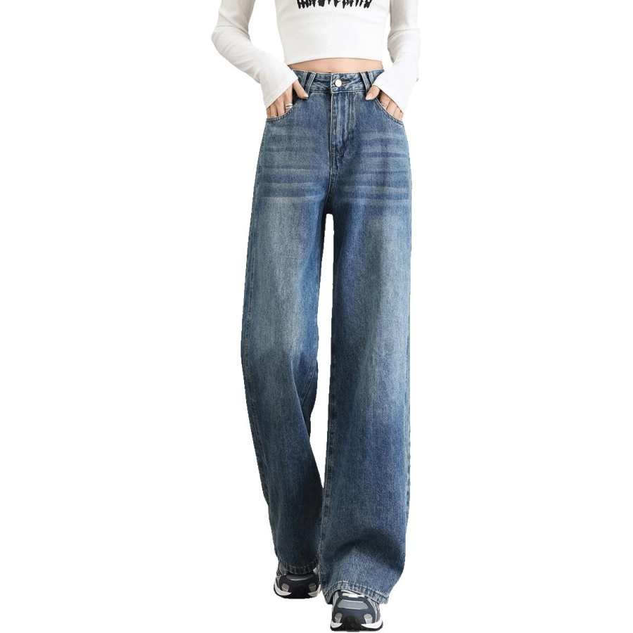 Tonlion Jeans Women's Vintage Blue Moderate Wide Leg Pants