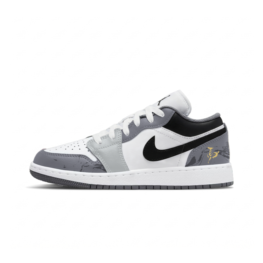 Jordan Jordan Air Jordan 1 Gray Swift Cloud Slip Resistant Abrasion Resistant Low top Children's Basketball Shoes Gray White