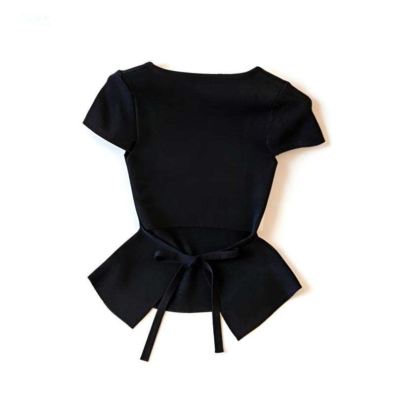 DUSHE T Shirts Women's Square Collar Thin Nipped In Waist