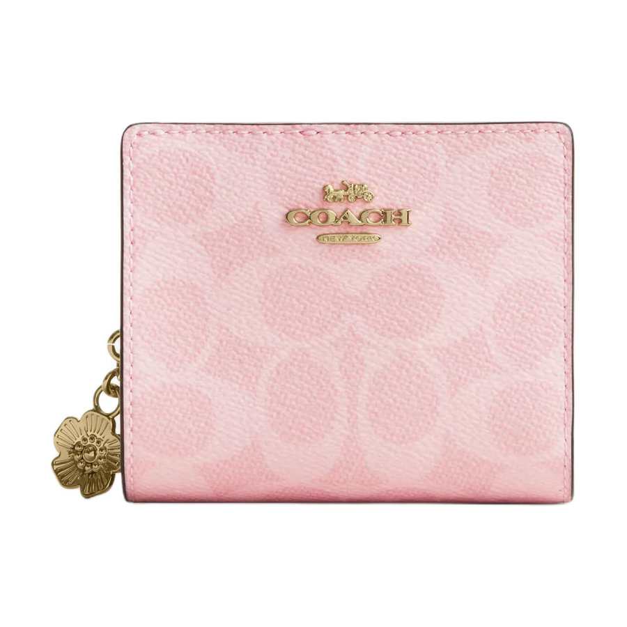 COACH Snap Wallet Coated Canvas With Leather Wallet Women's Pink