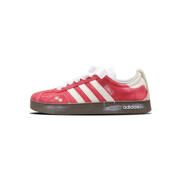Adidas Custom Adidas Vl Court Classic Berry Milk Bubble Abrasion Resistant Low top German Army Trainers Unisex Berry Red