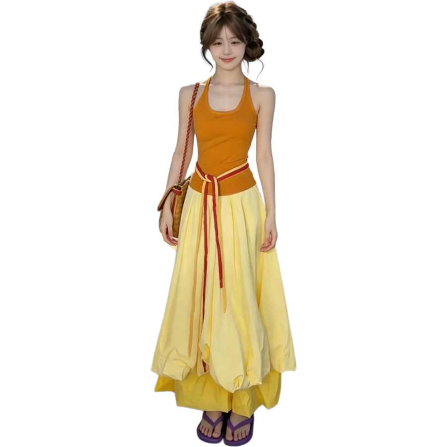 Cotton Gene Two Piece Skirt Sets Women's Crew Neck Thin Long