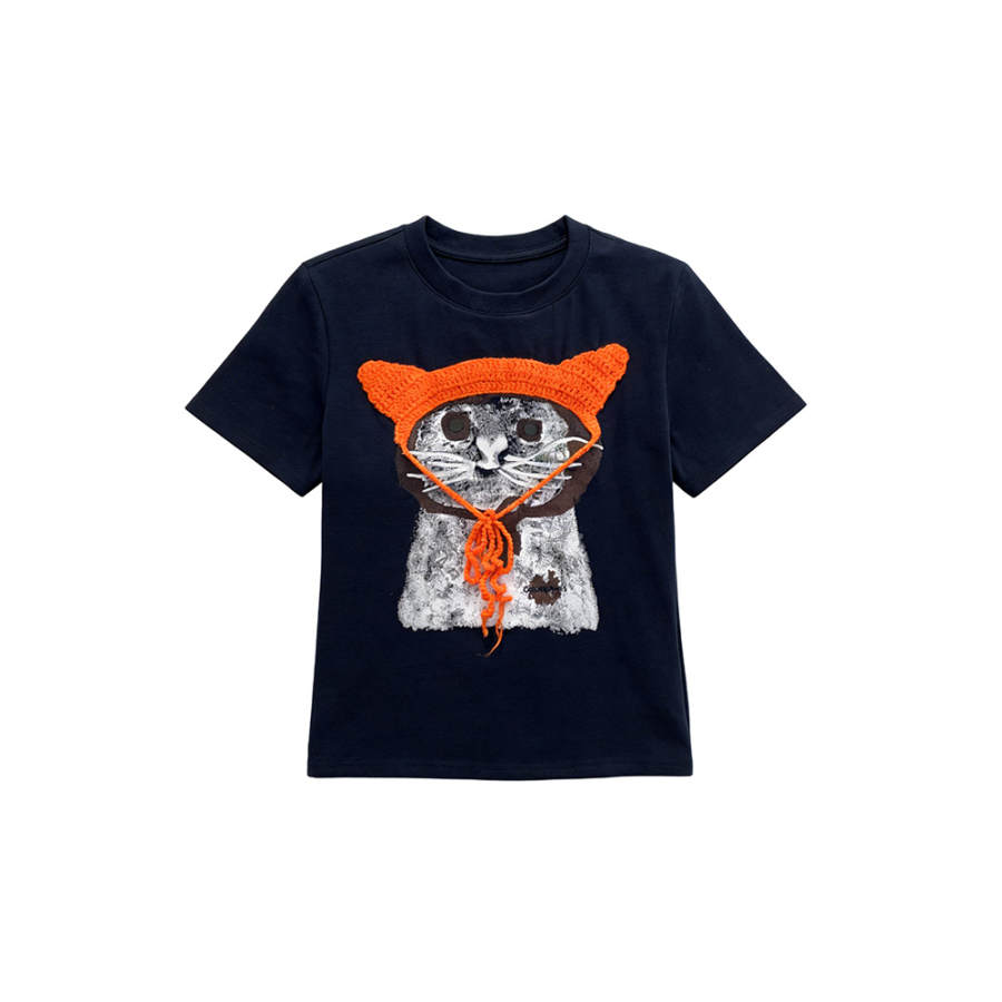 TUSHIFEI T Shirts Women's Navy Blue Crew Neck Moderate Straight Fit