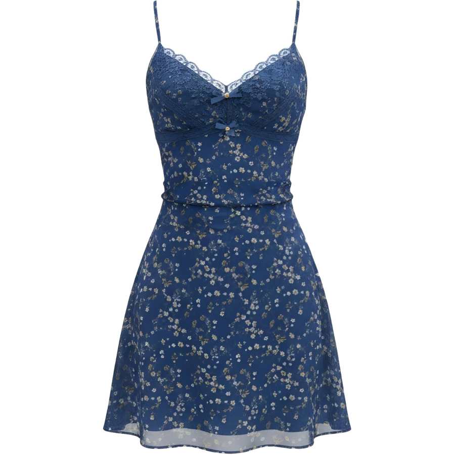 CHARM GLOW Slip Dresses Women's Blue V Neck Thin Short