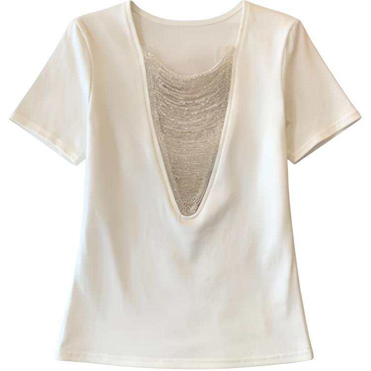 DUSHE T Shirts Women's White V Neck Moderate Straight Fit