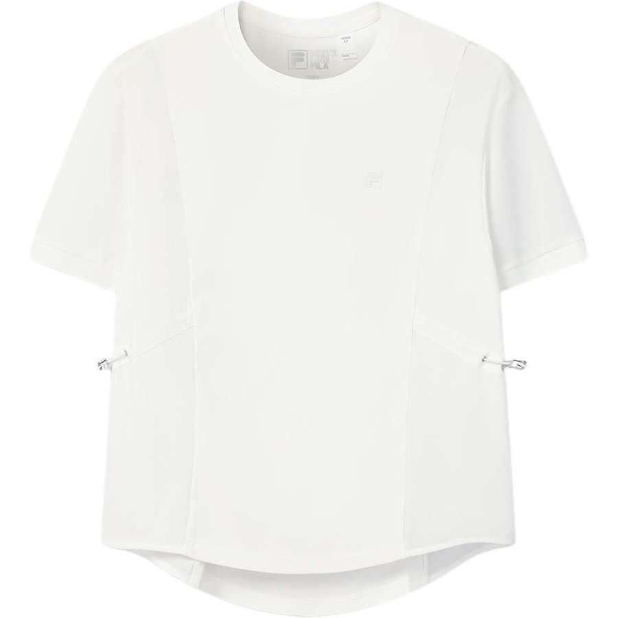 FILA WHITE T Shirts Women's Cloud White Crew Neck Moderate Nipped In Waist
