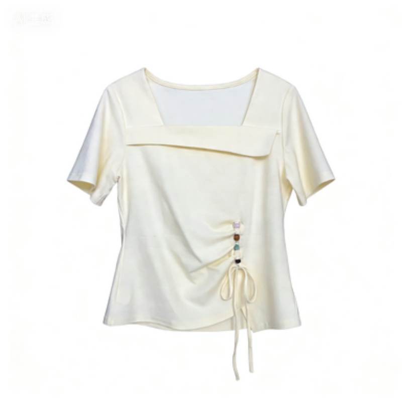 DUSHE T Shirts Women's Square Collar Thin Nipped In Waist