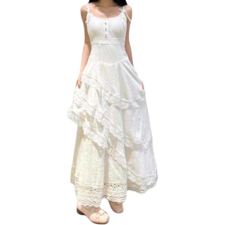 JBBCN JBBCN Slip Dresses Women's White Square Collar Thin Long