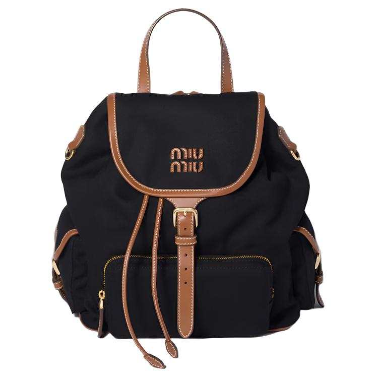 MIU MIU MIU MIU Canvas With Leather Backpack Medium Women's Black