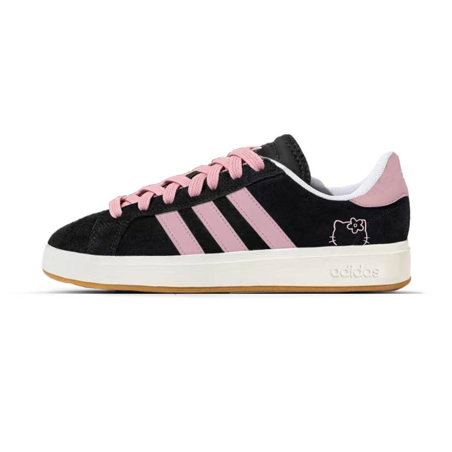 Adidas Adidas Grand Court Base 00s Black Pink Kitty Synthetic Leather, Split Cow Leather Abrasion Resistant