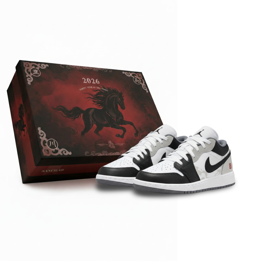Jordan Jordan Air Jordan 1 Lemon Joy Abrasion Resistant Low top Children's Basketball Shoes Black Gray Unisex