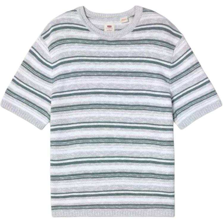 Levis T Shirts Unisex Gray Green Stripes Crew Neck Moderate