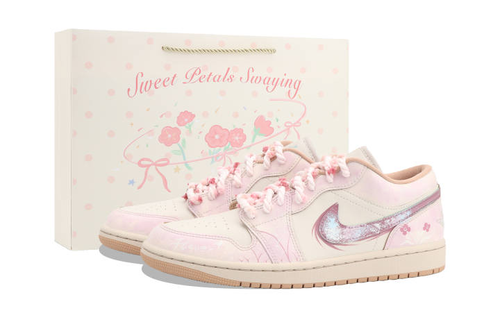 Jordan Jordan Air Jordan 1 Moonlit River, Pink Bloom Flower Sea Cushioning Slip Resistant Abrasion Resistant Low top