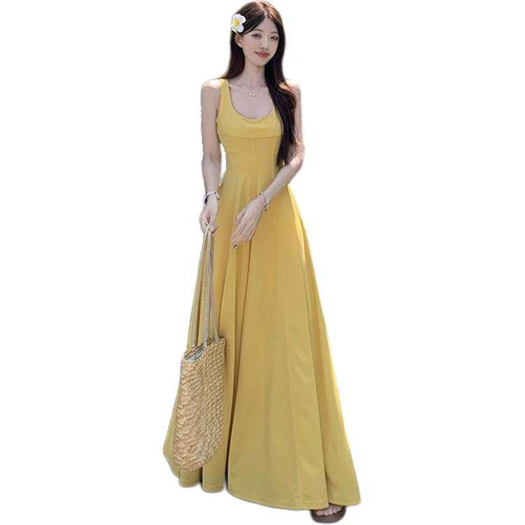 JBBCN Slip Dresses Women's Yellow Square Collar Moderate Long