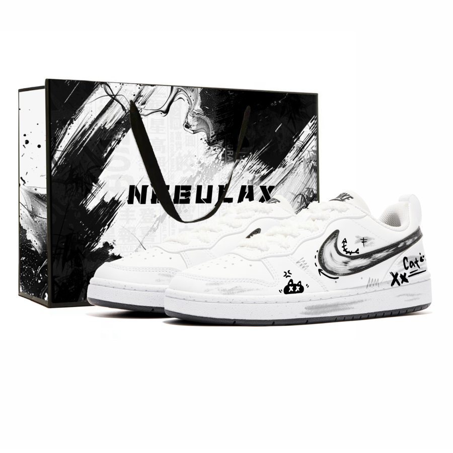 Nike Nike Court Borough Black Cat, Shopping Bag Height Increasing Lightweight Breathable Low top Skateboard Shoes Women's