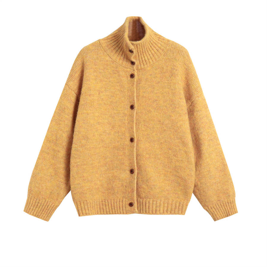 Tonlion Knitwear Women's Yellow Lapel Moderate Cardigan