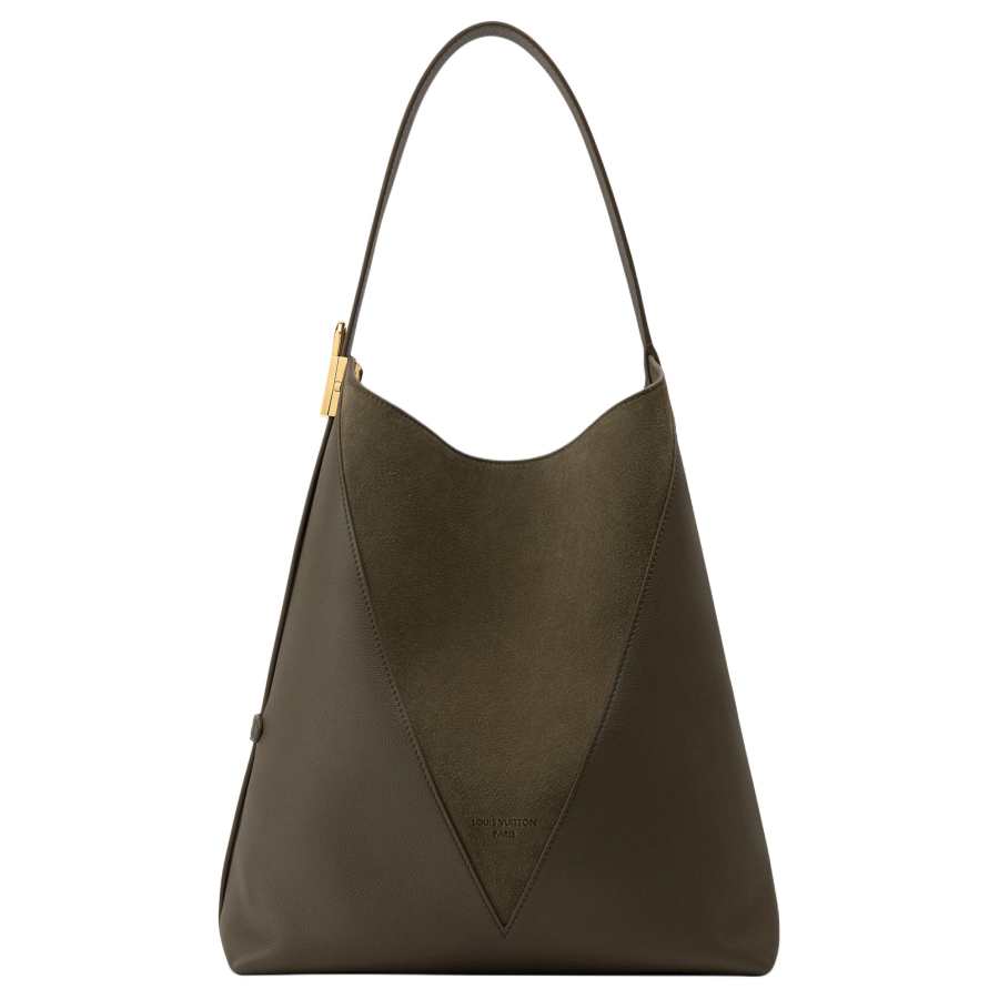 LOUIS VUITTON Grain Cow Leather With Suede Hobo Bag, Handbag Medium Women's Olive Green
