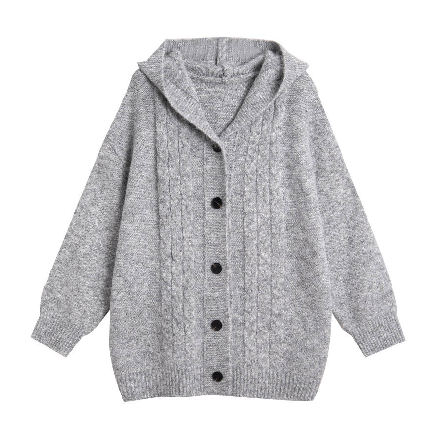 Tonlion Knitwear Women's Light Heather Gray Hooded Moderate Cardigan