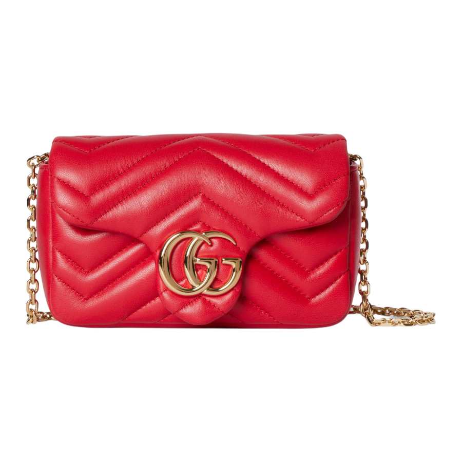 GUCCI GG Marmont Nappa Leather Shoulder Bag Mini Women's Red