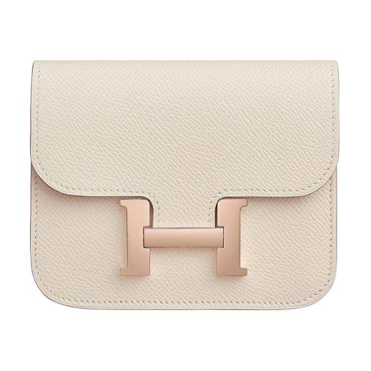 HERMES Constance Slim Epsom Leather Wallet Women's 10 Craie Milkshake White