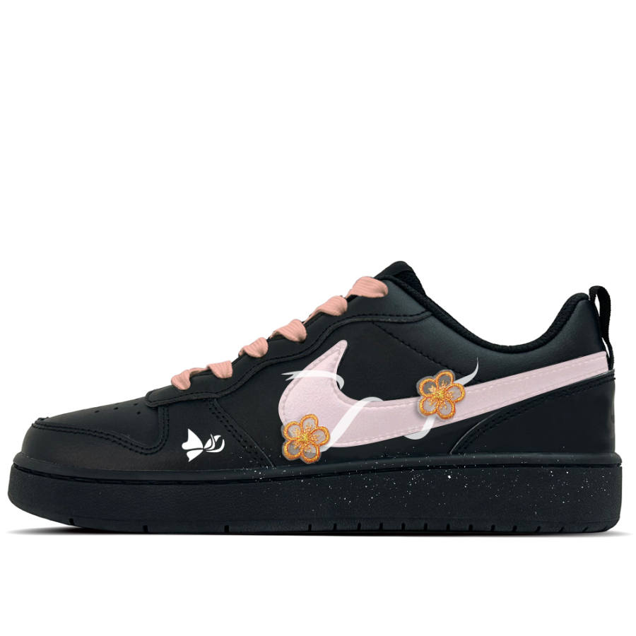Nike Nike Court Borough Starlight Floral Leather Low top Kids' Skateboarding Shoes Black Teenagers